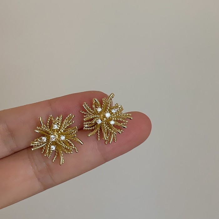 Flashing Dandelion Fireworks Earrings Light Luxury High-end Exaggerated Temperament Earrings Fresh Sweet Unique Silve...