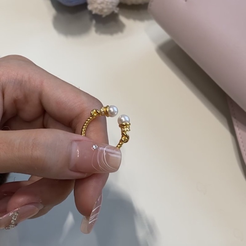 Vintage Second-Hand Pearl Ring Retro Full Diamond Elegant High-End Light Luxury Pearl Edge Lace Bamboo Knot Band Ring for Women