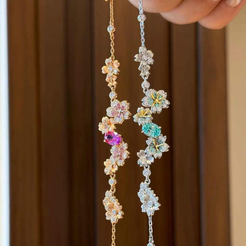 Luxury High-End Brushed Floral Bracelet Vintage Sparkling Paraiba Stretch Bracelet for Women