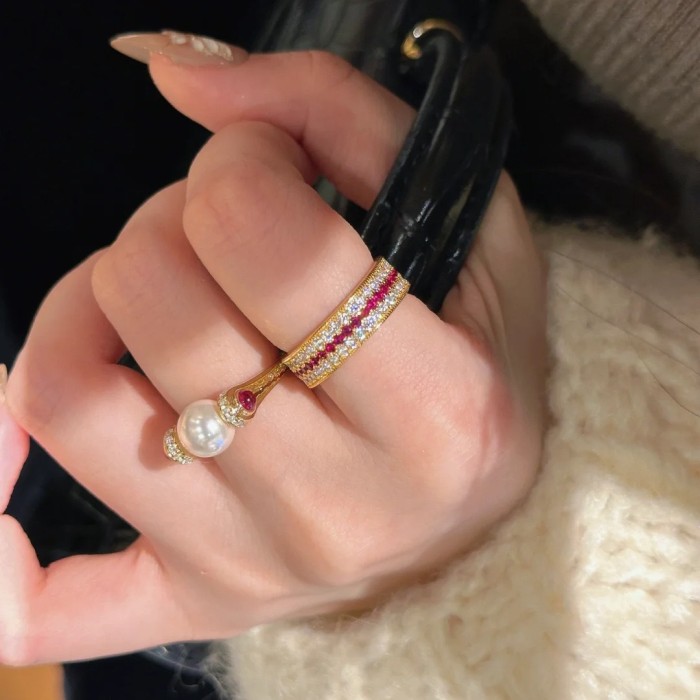 Ruby Row Diamond Ring Heavy Craftsmanship High-end Fashion Light Luxury Red Corundum Xiaohongshu Hot-selling Women's Ring