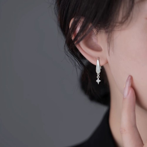 Cross Star Ear Hooks Fashion Unique Creative Sense Temperament Earrings Brushed Texture Four-Pointed Star Water Drop Inlaid Diamond Earrings