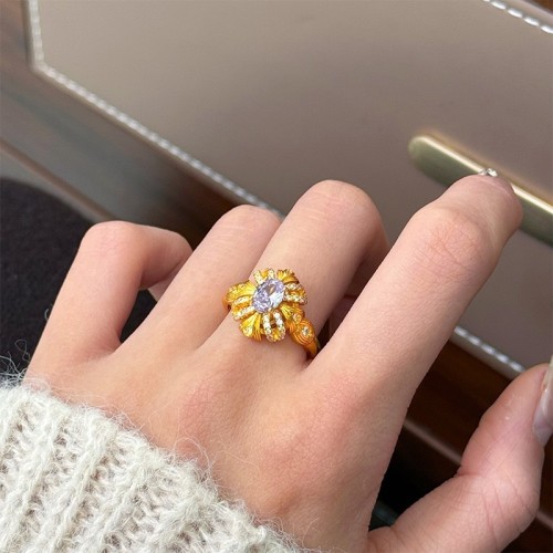 French Retro Purple Jasmine Ribbon Ring Noble Elegant Purple Zircon Stone Exquisite Gemstone