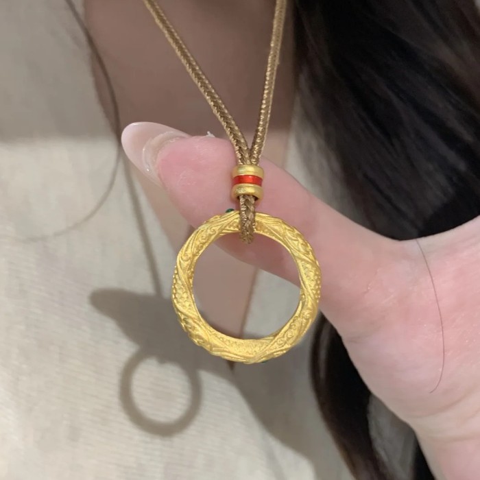 Gold Store Same Style High Color Retention Ancient Method Sand Gold Nezha Same Style Qiankun Circle Pendant Enamel Color Qiankun Circle Peace Buckle for Women