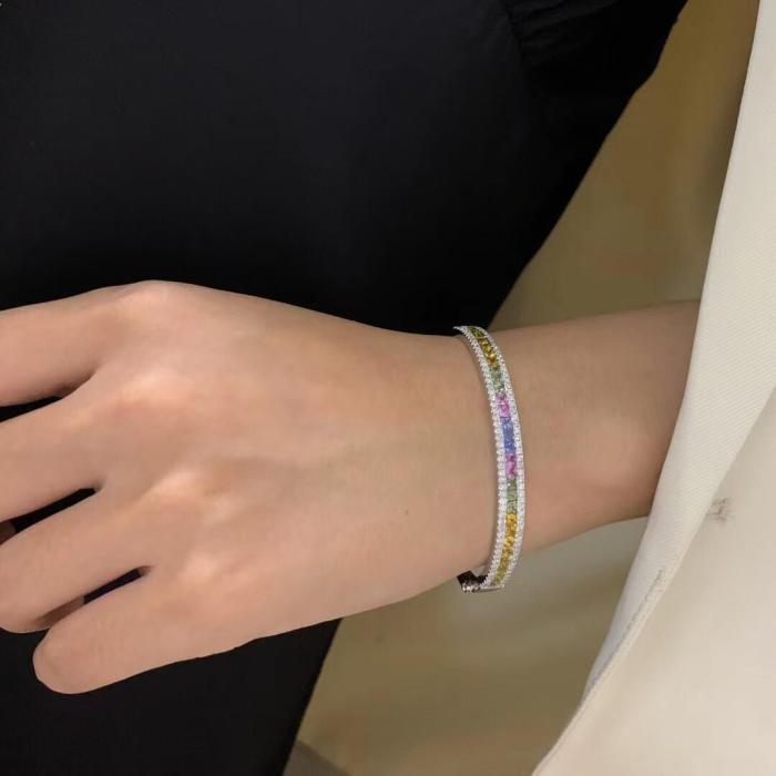 Internet Celebrity Lulu Style Light Luxury Colorful Gem Bracelet Heavy Craft Micro Inlay High Carbon Diamond Zirconia Multicolored Tourmaline Clasp Bracelet