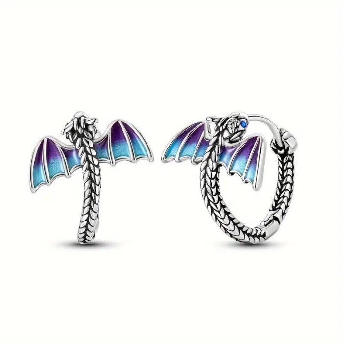 Silver-Plated Dragon Wing Earrings Unisex Hip-Hop Daily Party Flying Dragon Wing Resin Ear Clips