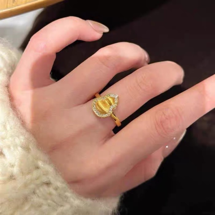 Italian Brushed Gourd Ring for Women Old Money Style Retro Light Luxury High-end French Lucky Fortune Ring New Arrival