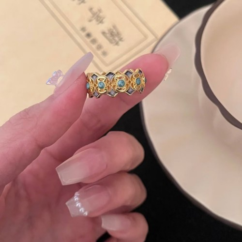 New Hot-Selling New Chinese Style Retro Enamel Hollow Ring Fashion Versatile Niche Design Sense Ring