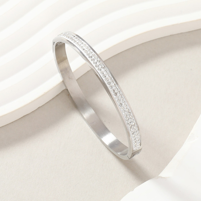 Fashion Light Luxury Style Stainless Steel Bracelet for Women Two Rows Mud Stone Starry Sky Stone-Inlaid O-Type C...