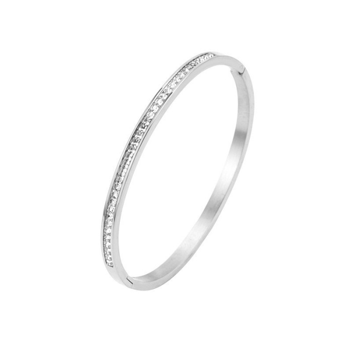 Hot-Selling Stainless Steel Jewelry Exquisite Square Stone-Inlaid High-End Buckle O-Type Titanium Steel Bracelet Ma...