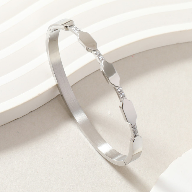 Fashion Stainless Steel Bracelet Niche Irregular Rhombus Stone-Inlaid Clasp Titanium Steel Couple Bracelet Bangle J...