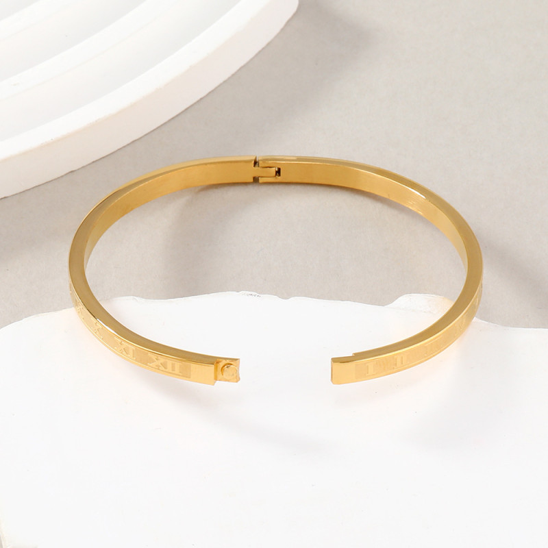 Cross-Border Hot-Selling Titanium Steel Bracelet Simple 4mm Corrosion Roman Numerals O-Type Buckle Bracelet Stainless Steel Jewelry Manufacturer