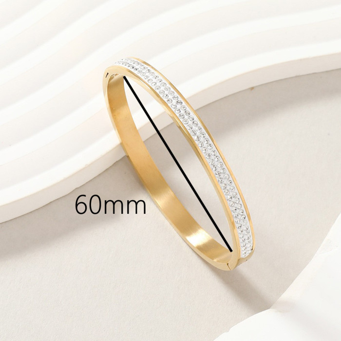 Fashion Light Luxury Style Stainless Steel Bracelet for Women Two Rows Mud Stone Starry Sky Stone-Inlaid O-Type C...