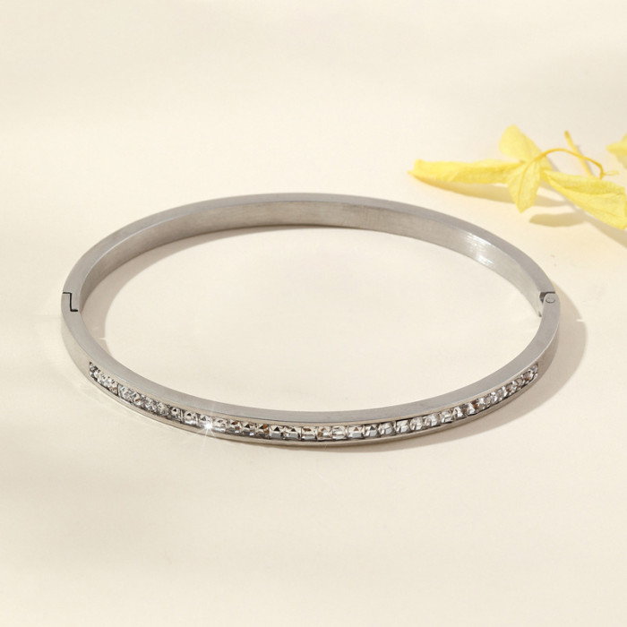 Hot-Selling Stainless Steel Jewelry Exquisite Square Stone-Inlaid High-End Buckle O-Type Titanium Steel Bracelet Ma...