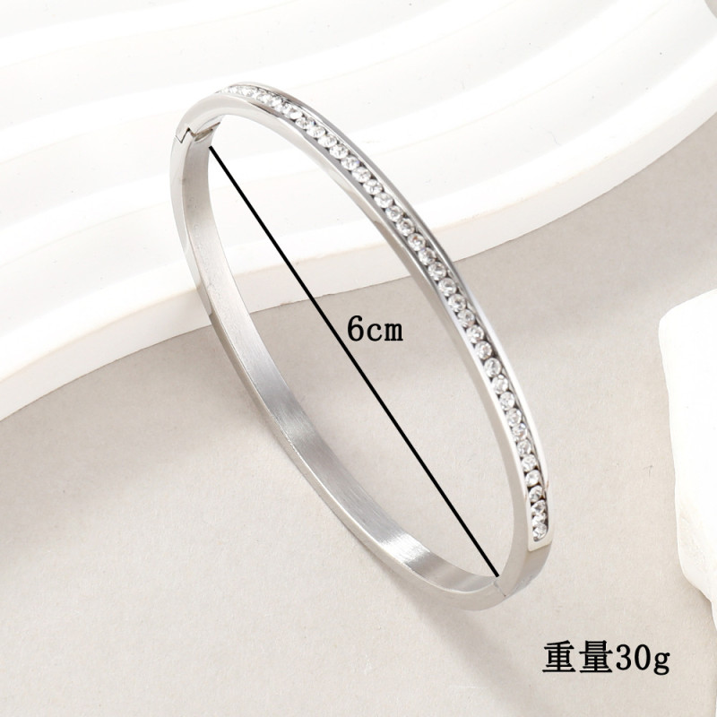 Cross-Border New Stainless Steel Jewelry High-End Gold Inlaid with a Row of Round Diamonds Clasp O-Shaped Titanium Steel Bracelet for Women Manufacturer
