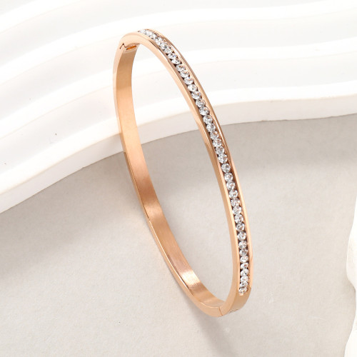 Cross-Border New Stainless Steel Jewelry High-End Gold Inlaid with a Row of Round Diamonds Clasp O-Shaped Titanium Steel Bracelet for Women Manufacturer