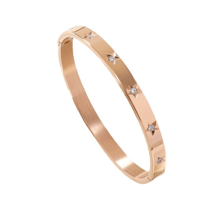 Hot Sale O-Shaped Titanium Steel Bracelet Five-Pointed Star Stone-Inlaid Clasp Bracelet Simple Hand Jewelry Stainle...
