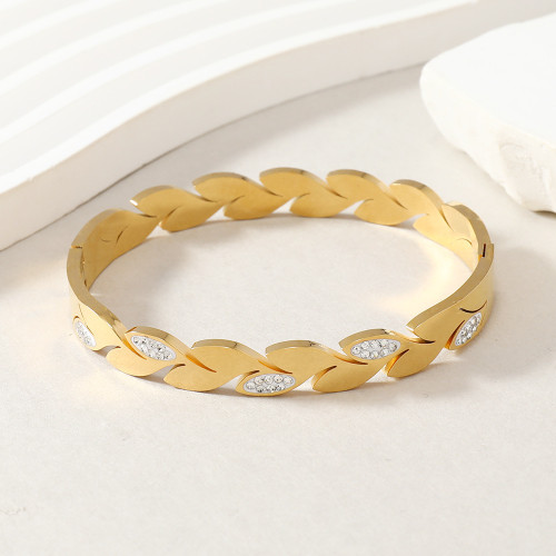 Cross-Border Stainless Steel Jewelry Cut Irregular Design Sense Gold Leaf Inlaid Diamond O-Shaped Spring Titanium Steel Bracelet Manufacturer