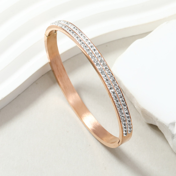 Cross-Border Elegant Starry Sky Titanium Steel Bracelet High-End Two-Row Mud Diamond Inlaid O-Type Clasp Bracelet Stainless Steel Jewelry