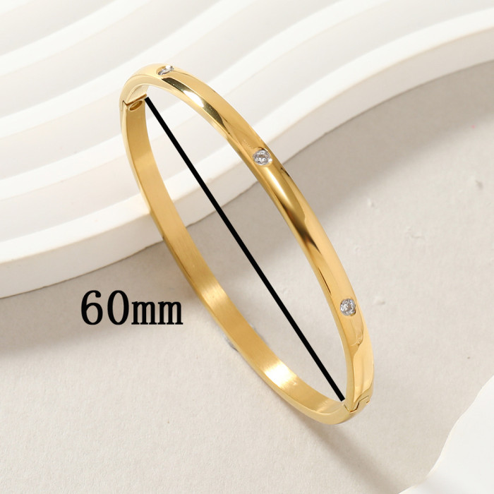 Factory Direct Titanium Steel Bracelet Fashion Simple Stone-Encrusted Smooth Clasp Bracelet Couple Bracelet Stainle...