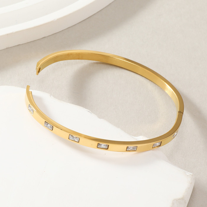 New Stainless Steel Bracelet Niche Light Luxury High-End Rectangular Vertical Stone-Encrusted Clasp Bracelet Simple...