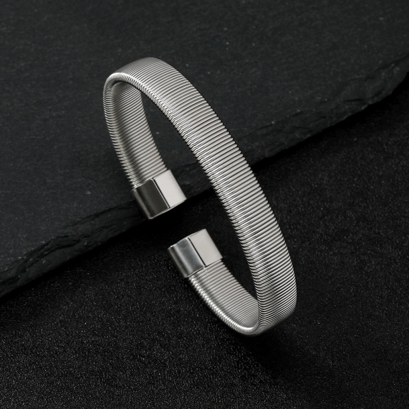 European and American Cross-Border Spring Bracelet Fashionable Personality Vertical Stripe Open Bracelet Hip-Hop Elastic Bracelet Stainless Steel Jewelry