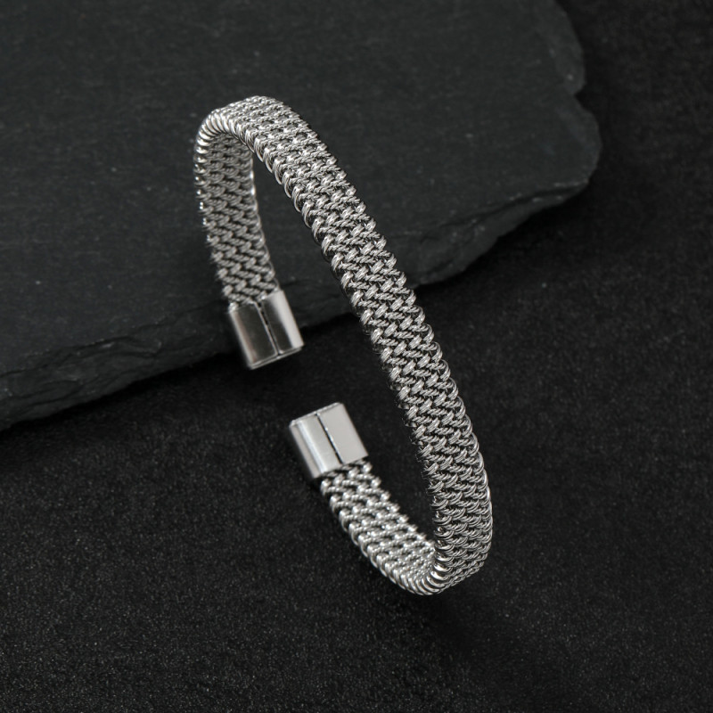 Cross-Border Titanium Steel Bracelet Light Luxury High-End Wave Braided Bracelet Open C-Shaped Bracelet Stainless Steel Jewelry Manufacturer