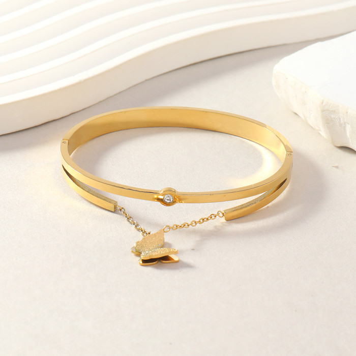 Jade Titanium Steel Bracelet for Women, High-End Fashion Versatile Roman Numeral Inlaid Diamond Stainless Steel Jewelry