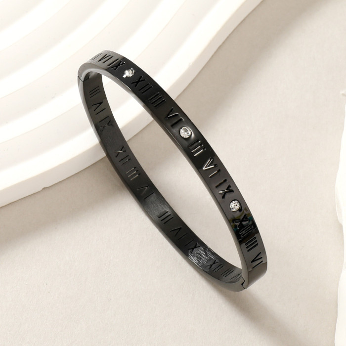 Jewelry High-End Cut Hollow Roman Numeral Stone-Inlaid Clasp Titanium Steel Bracelet Versatile Stainless Steel Jewelry