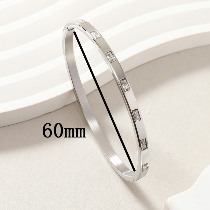 New Stainless Steel Bracelet Niche Light Luxury High-End Rectangular Vertical Stone-Encrusted Clasp Bracelet Simple...
