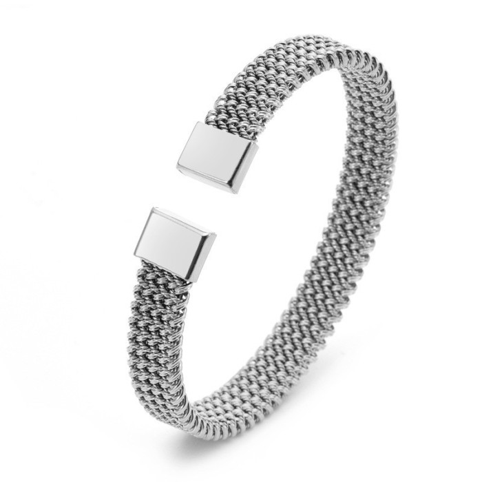 Titanium Steel Bracelet Light Luxury High-End Wave Braided Bracelet Open C-Shaped Bracelet Stainless Steel Jewelry Ma...