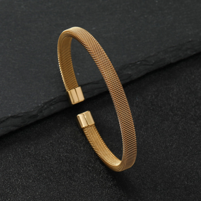 Cross-Border Fashion Stainless Steel Bracelet Simple Grid Steel Wire Open Bracelet Versatile Personality C-Shaped Bracelet Jewelry
