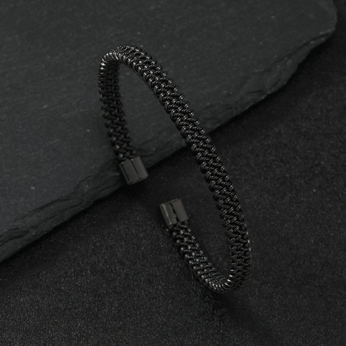 New Product Stainless Steel Woven Bracelet Simple Versatile C-Shaped Open Steel Wire Bracelet Personalized Hand Jewel...