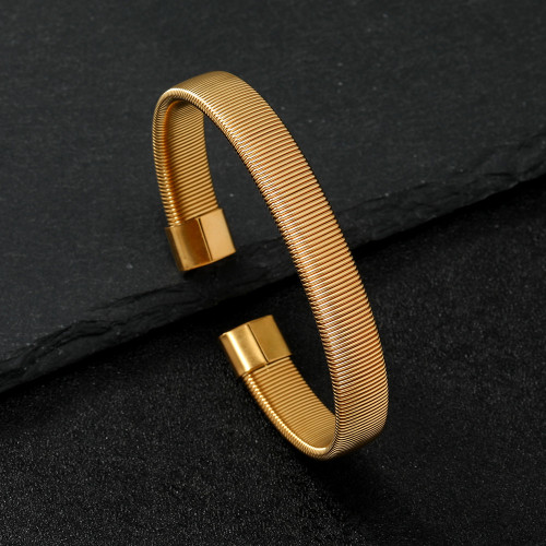 European and American Cross-Border Spring Bracelet Fashionable Personality Vertical Stripe Open Bracelet Hip-Hop Elastic Bracelet Stainless Steel Jewelry