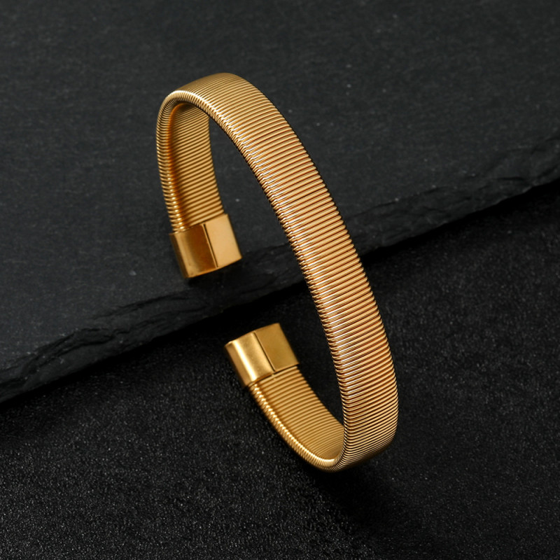 European and American Cross-Border Spring Bracelet Fashionable Personality Vertical Stripe Open Bracelet Hip-Hop Elastic Bracelet Stainless Steel Jewelry