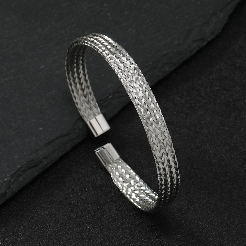 Cross-Border C-Shaped Titanium Steel Bracelet Versatile Personality Flat Braided Twist Bracelet Steel Wire Stainless Steel Bracelet Jewelry Factory