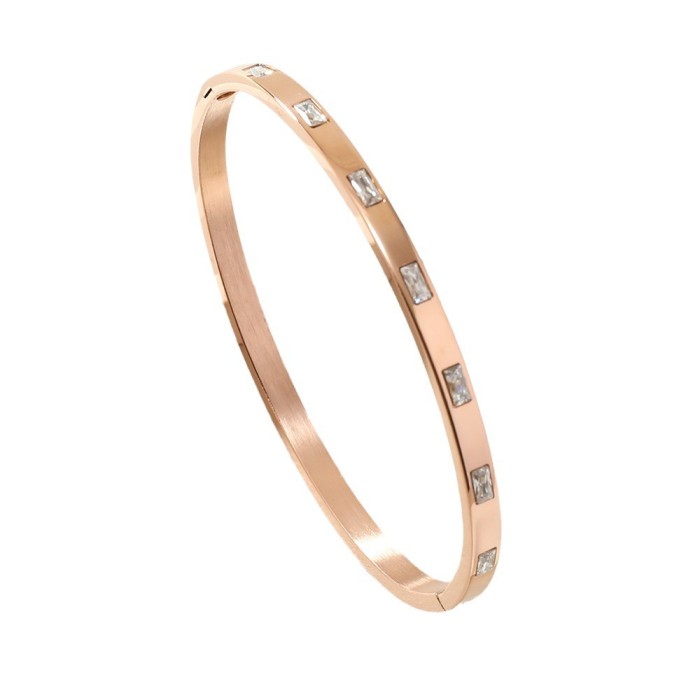 New Stainless Steel Bracelet Niche Light Luxury High-End Rectangular Vertical Stone-Encrusted Clasp Bracelet Simple...