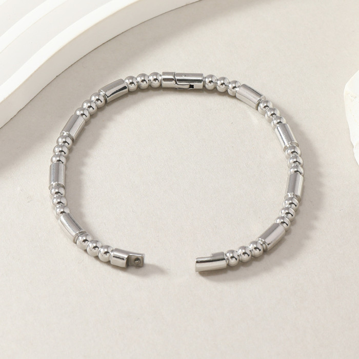 Hot-Selling Stainless Steel Jewelry Fashion Simple Gold Bamboo Knot Round Bead Titanium Steel Bracelet Versatile Eleg...