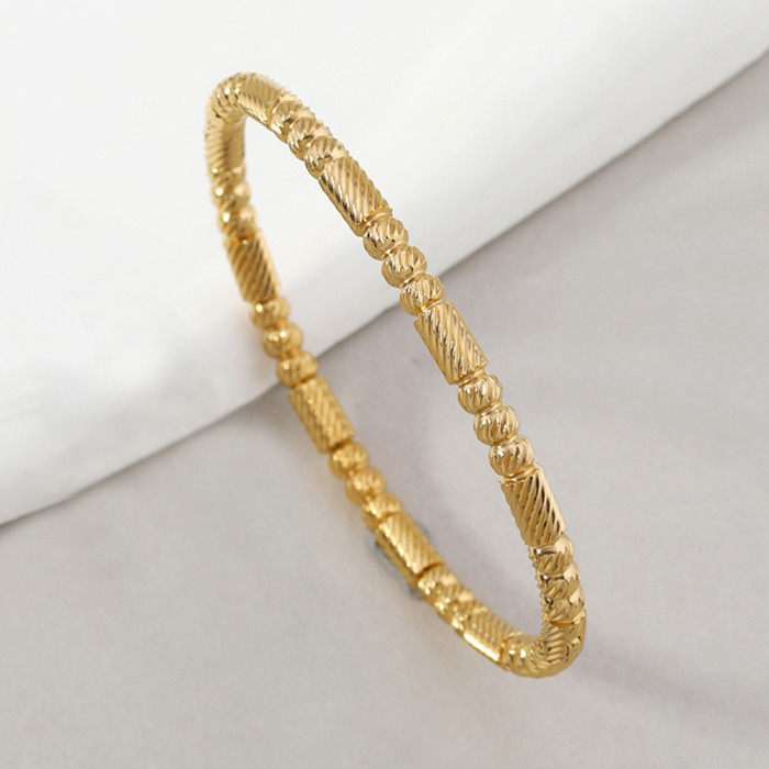 Fashion Titanium Steel Bracelet Hydraulic O-Shaped Carved Three-String Bead Cylinder Bracelet Stainless Steel Jewelry...