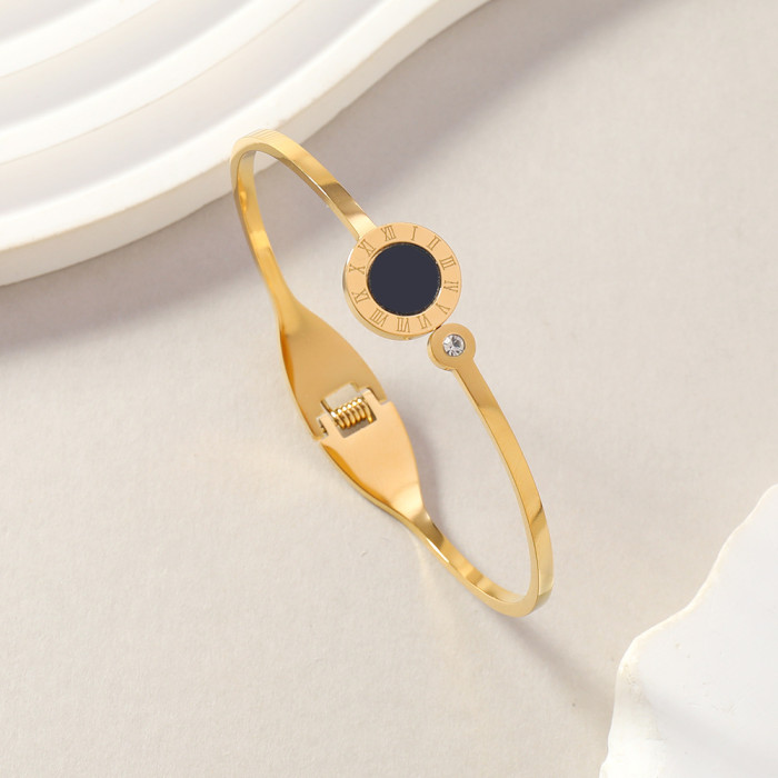 Jade Titanium Steel Bracelet for Women, High-End Fashion Versatile Roman Numeral Inlaid Diamond Stainless Steel Jewelry