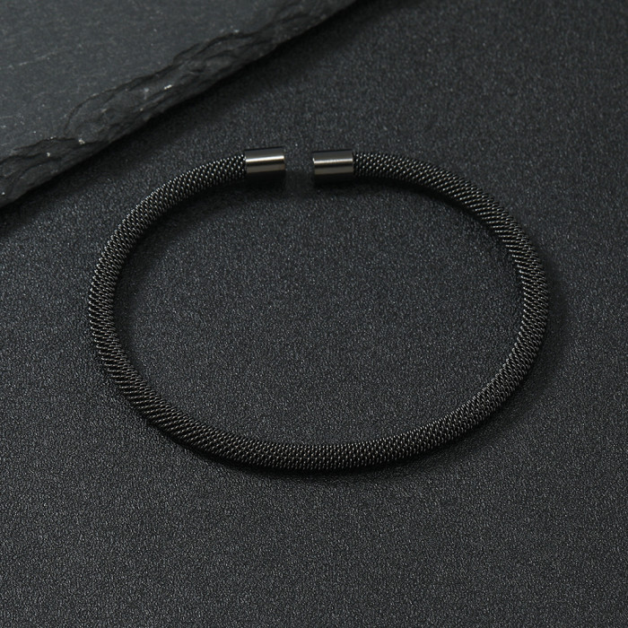 Stainless Steel Jewelry Personality Fashion Simple Punk Style Grid Steel Wire Elastic Open Titanium Steel Bracelet Ma...