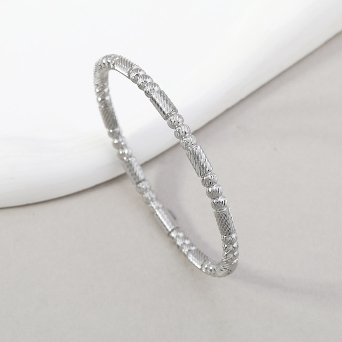 Fashion Titanium Steel Bracelet Hydraulic O-Shaped Carved Three-String Bead Cylinder Bracelet Stainless Steel Jewelry...