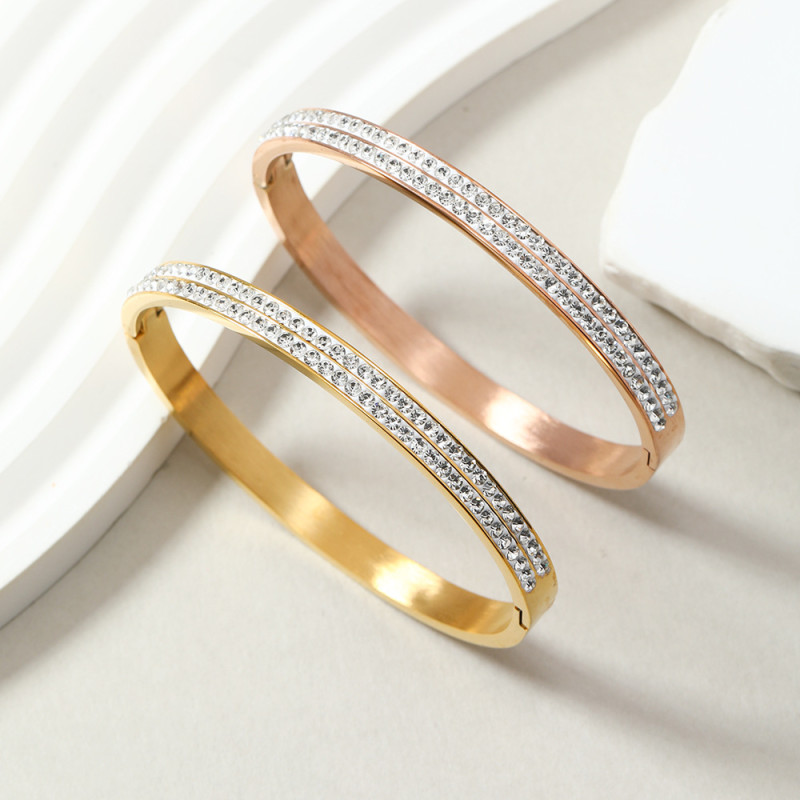 Cross-Border Elegant Starry Sky Titanium Steel Bracelet High-End Two-Row Mud Diamond Inlaid O-Type Clasp Bracelet Stainless Steel Jewelry