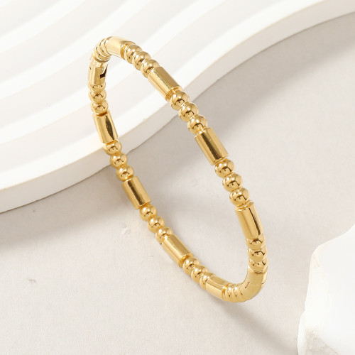 European and American Hot-Selling Stainless Steel Jewelry Fashion Simple Gold Bamboo Knot Round Bead Titanium Steel Bracelet Versatile Elegant Bangle