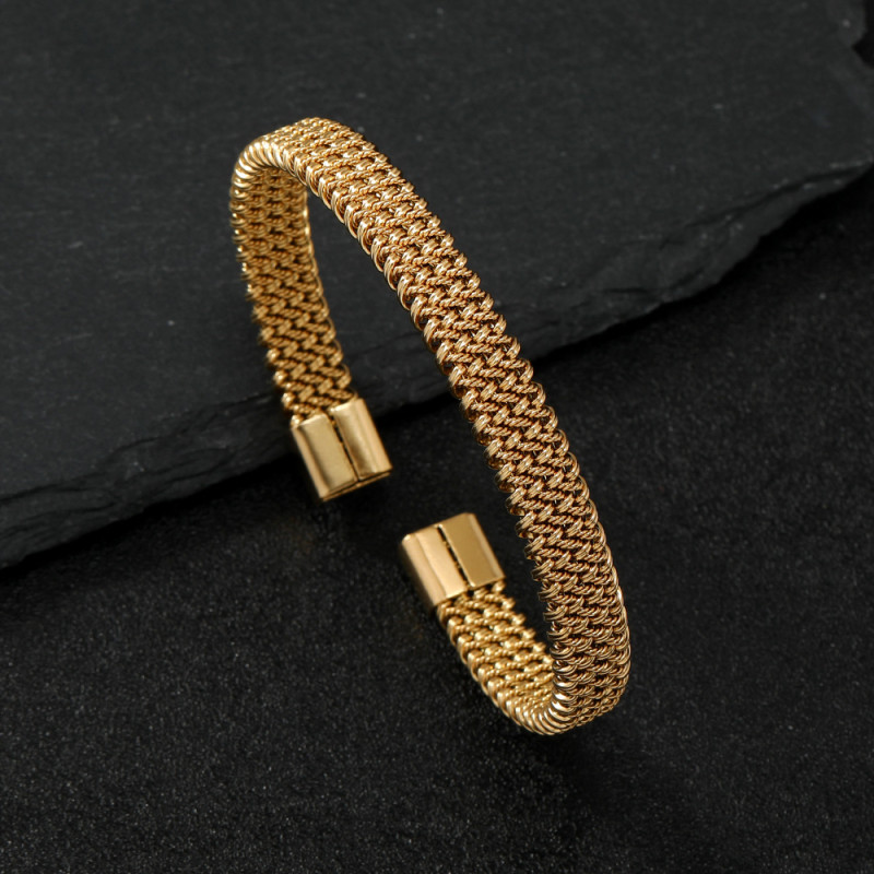 Cross-Border Titanium Steel Bracelet Light Luxury High-End Wave Braided Bracelet Open C-Shaped Bracelet Stainless Steel Jewelry Manufacturer