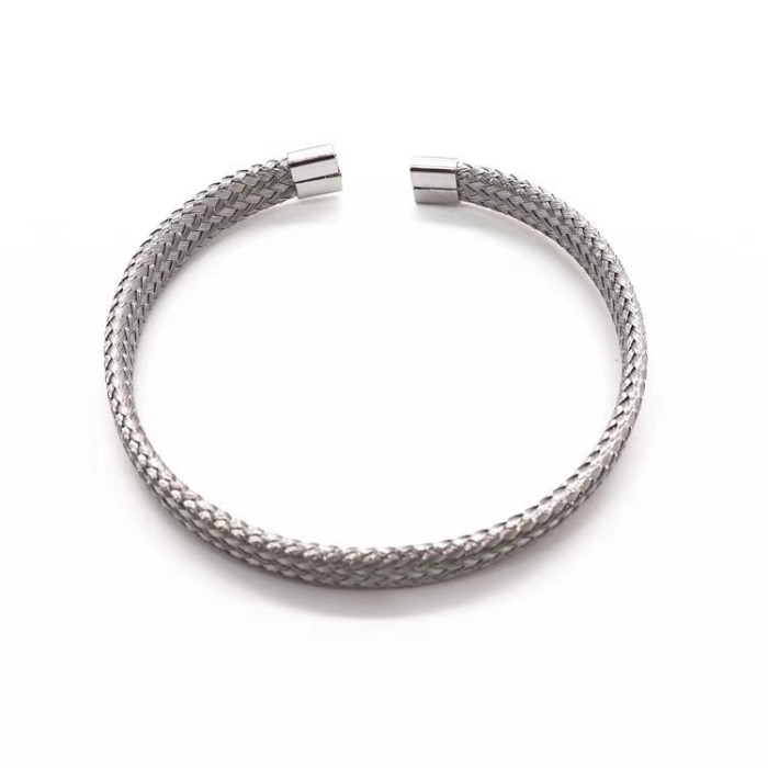 Cross-Border C-Shaped Titanium Steel Bracelet Versatile Personality Flat Braided Twist Bracelet Steel Wire Stainless Steel Bracelet Jewelry Factory