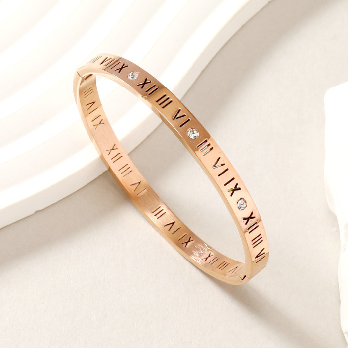 Jewelry High-End Cut Hollow Roman Numeral Stone-Inlaid Clasp Titanium Steel Bracelet Versatile Stainless Steel Jewelry