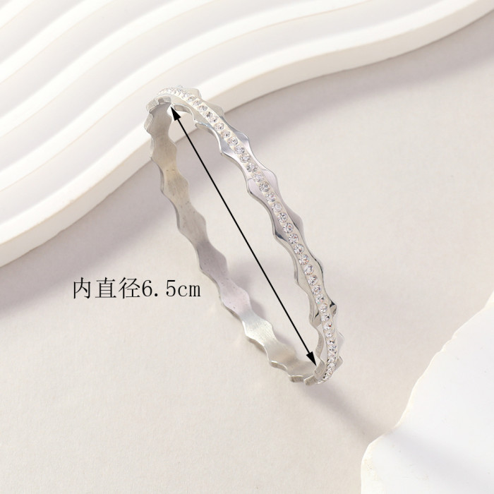 Trend Titanium Steel Bracelet for Women High-end Cut Wave Inlaid Ceramic Clay Stone Bracelet Stainless Steel Jewelr...