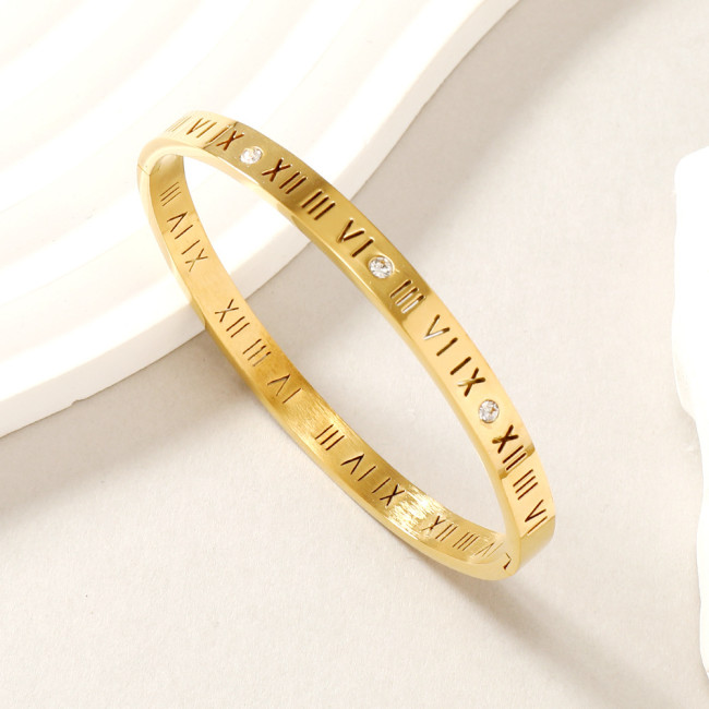 Jewelry High-End Cut Hollow Roman Numeral Stone-Inlaid Clasp Titanium Steel Bracelet Versatile Stainless Steel Jewelry