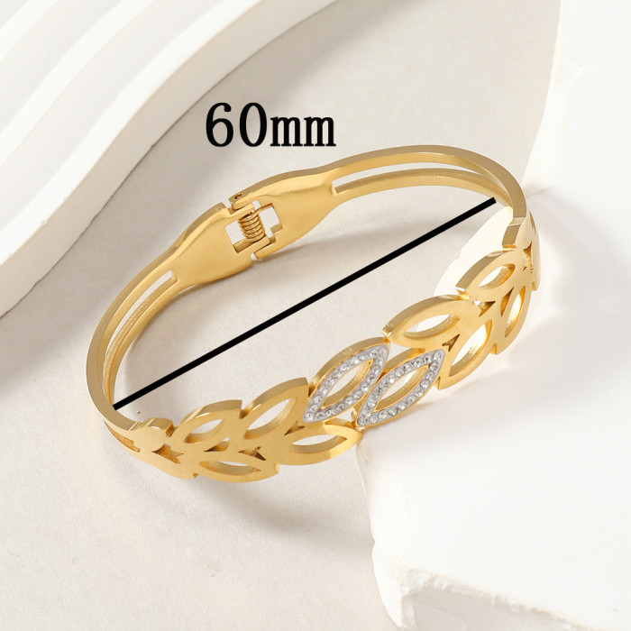 New Versatile Stainless Steel Hand Jewelry Style High-End Hollow Wheat Ear Leaf Stone-Inlaid Titanium Steel Bracelet