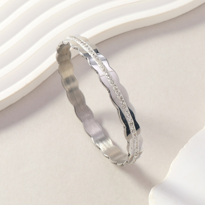Trend Titanium Steel Bracelet for Women High-end Cut Wave Inlaid Ceramic Clay Stone Bracelet Stainless Steel Jewelr...